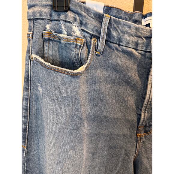 Good American Good Waist Palazzo Crop Jeans Distressed Indigo Size 18 NWT - Picture 9 of 12